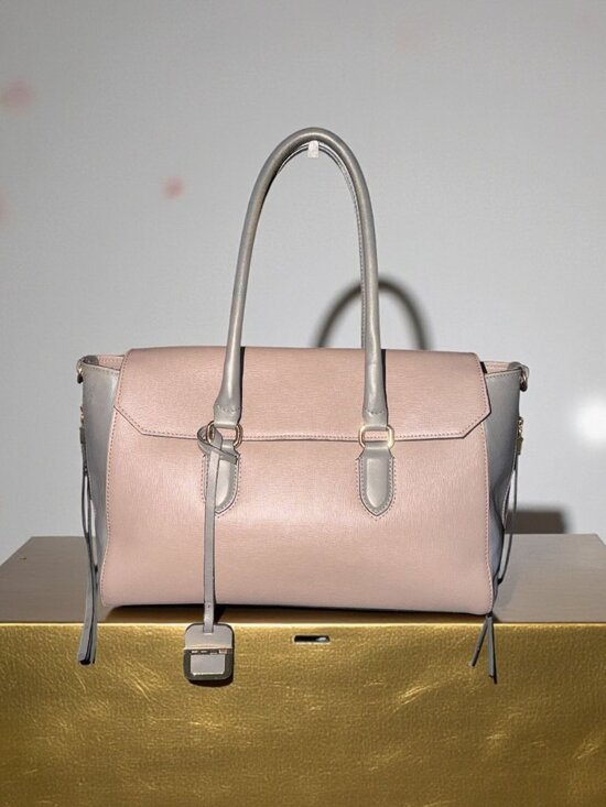Innue Handbags - INNUE Flap Satchel Mauve Grey Colorblock Saffiano Leather 3-Way Bag Italy Made
